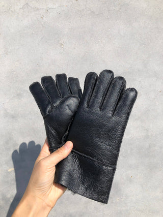 Leather Shearling Glove  - Black - S/M