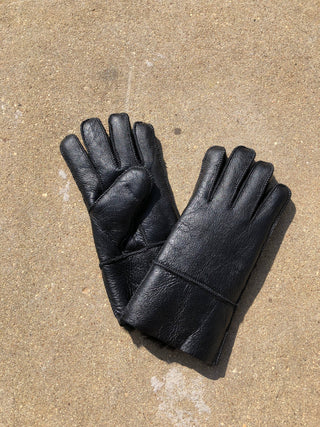 Leather Shearling Glove  - Black - S/M