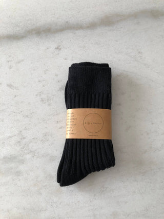 Ribbed High Cotton Socks - Black