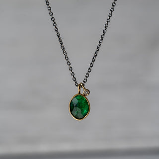 Juicy Emerald Drop and Diamond Necklace