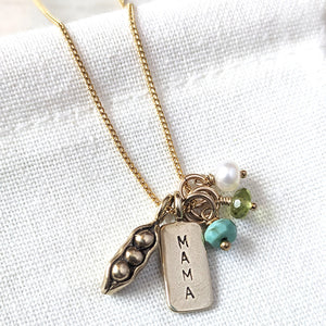 Marmalade Designs Bronze Mama & Three Peas Necklace with Gemstones