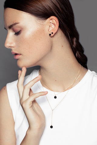 Stud Gold Onyx Thread Earrings