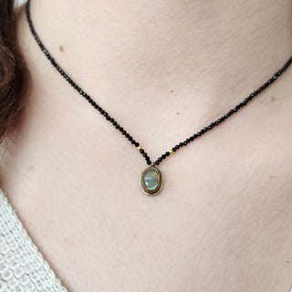 Labradorite On Black Spinel Beaded Necklace