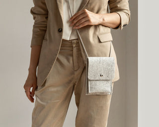 Wool Felt Crossbody Phone Bag - Beige