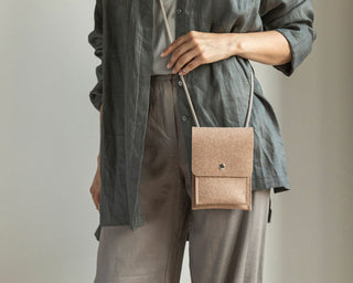 Wool Felt Crossbody Phone Bag - Sand
