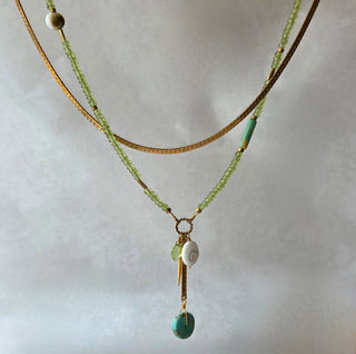 Peridot and Turquoise with Shiva Shell Necklace - one of a kind