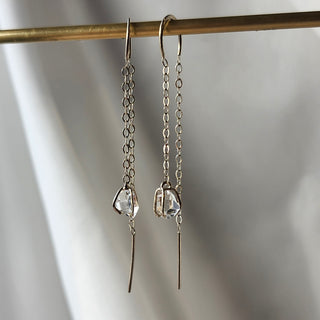 Diamond Quartz Threader Drop Earrings