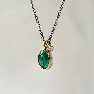 Juicy Emerald Drop and Diamond Necklace