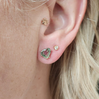 Sterling Silver Watermelon Tourmaline Slice Stud Earrings