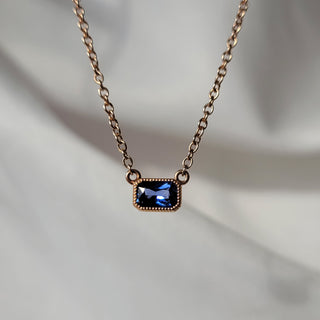 Rectangle Cushion Cut Blue Sapphire Necklace