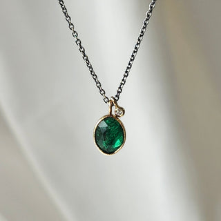 Juicy Emerald Drop and Diamond Necklace