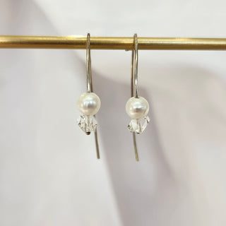 Herkimer Diamond & Pearl Wishbone Hoop Earrings