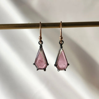 Geometric Pink Tourmaline Dangle Earrings