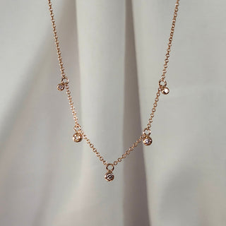 Rose Gold Multi Diamond Bezel Drop Necklace