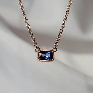 Rectangle Cushion Cut Blue Sapphire Necklace