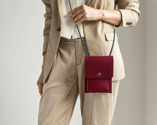 Wool Felt Crossbody Phone Bag - Bordeaux