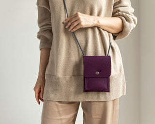 Wool Felt Crossbody Phone Bag - Aubergine