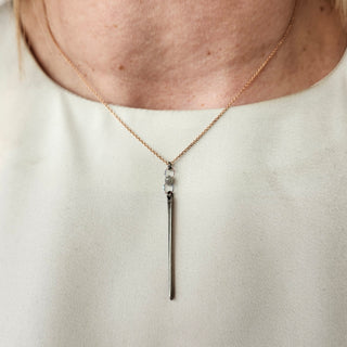 Vertical Bar Necklace with Grey Diamond Briolette