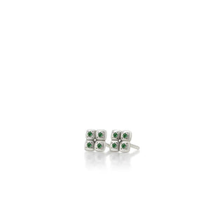 Emerald Silver Clover Stud Earrings