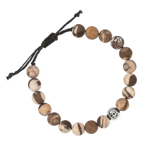 Skull Brown Zebra Jasper Beaded Bracelet