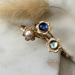 14K Gold-Filled Aquamarine Flower Ring