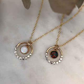 Prism Mixed Metal Circle Opal Necklace