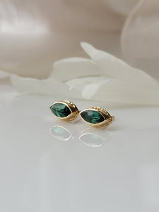 Blue Green Tourmaline Stud Earrings