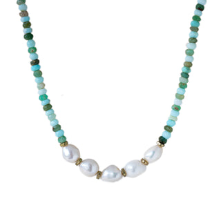 Aqua Necklace With 4 Pearls