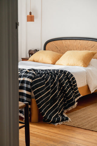 The Winslow | Striped Linen Blend | Black - Fleece Throw