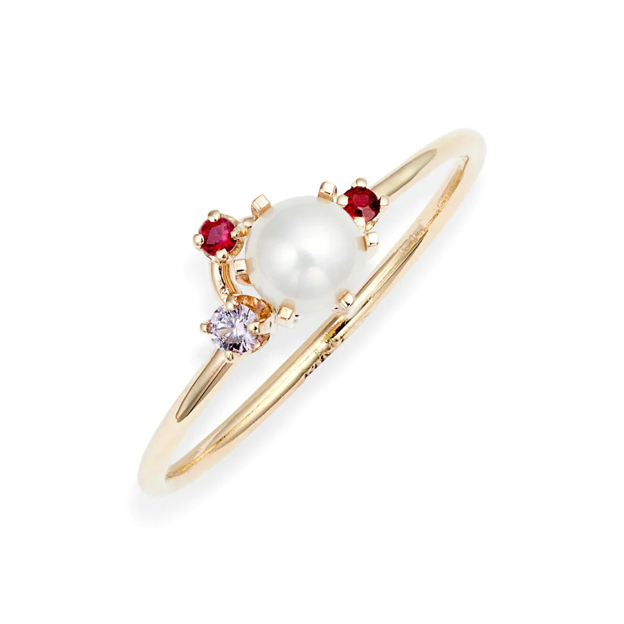Poppy Finch Pearl Ruby Pink Sapphire Cluster Ring