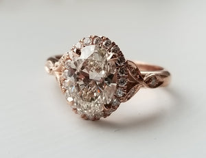 Modern Vintage Inspired Oval Diamond Ring With Leaf Details