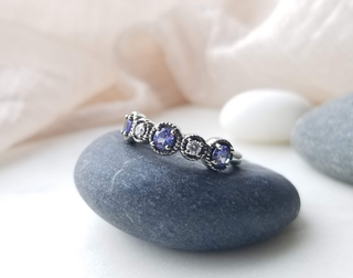 Modern Vintage Inspired Tanzanite and Diamond Ring