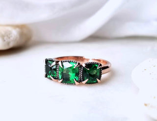 Modern Vintage Inspired Rose Gold ring With Tsavorite Garnets