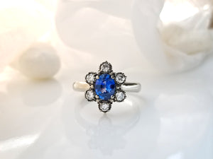 Vintage Inspired Blue Sapphire Diamond Ring