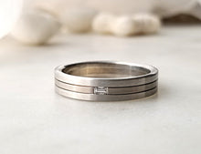 Load image into Gallery viewer, Platinum And White Gold Band With Baguette Diamond
