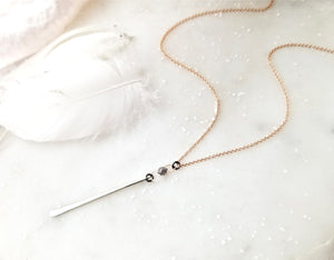 Jen Leddy Vertical Bar Necklace with Grey Diamond Briolette