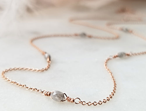 Jen Leddy Rose Gold Necklace With Grey Diamonds