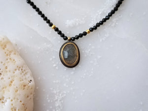 Labradorite On Black Spinel Beaded Necklace