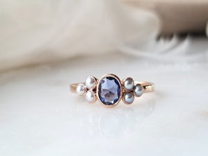 Sapphire and Pearl Trio Ring