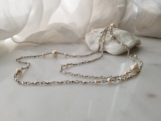 Long Thai Silver And Pearl Necklace