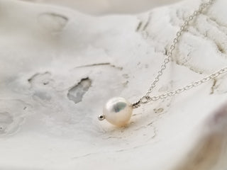 Silver Wrapped Pearl Drop Necklac