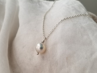 Silver Wrapped Pearl Drop Necklac