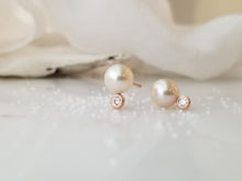 Load image into Gallery viewer, Pearl And Diamond Stud Earrings