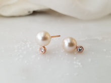 Load image into Gallery viewer, Pearl And Diamond Stud Earrings