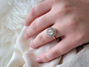 Milky White Hexagon Rose Cut Diamond Ring