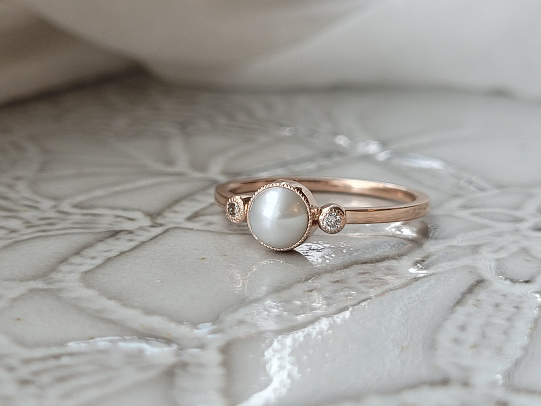 Pearl and Diamond Trio Ring