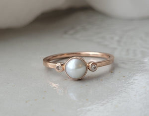 Pearl and Diamond Trio Ring