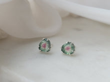 Load image into Gallery viewer, Sterling Silver Watermelon Tourmaline Slice Stud Earrings