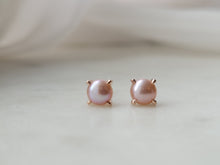 Load image into Gallery viewer, Rose Gold Freshwater Pink Pearl Studs