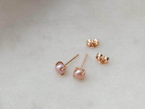 Rose Gold Freshwater Pink Pearl Studs
